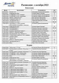 Расписание кружков ОЦ «Радость»